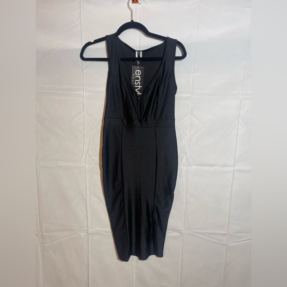 Black Mini Bodycon dress with plunge neckline